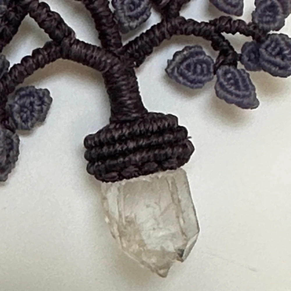 Jade white amethyst Purple art made Tree of Life Necklace made in france